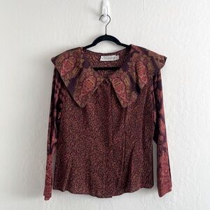 Vintage 90s Componix Floral Paisley Large Collar Button Up Blouse Womens 8